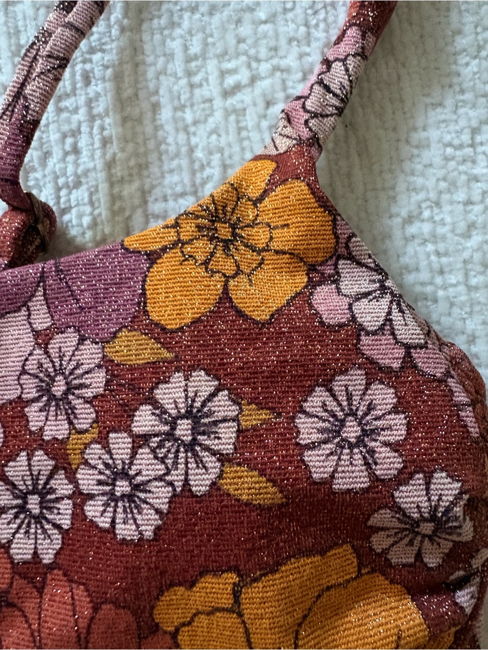 Floral Pink Glitter Rust Bikini Top - Picture 2 of 4